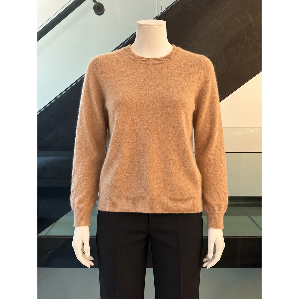 Rachel Zoe Camel Tan 100% 2-Ply Cashmere Crewneck Sweater Petite Small PS